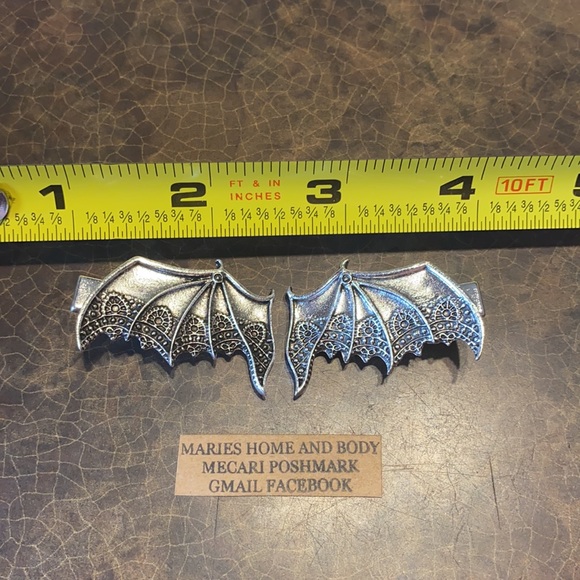 Silver Bat Devil Demon Wings Hair Clips New Victorian Goth Vintage style Spooky - Picture 6 of 10
